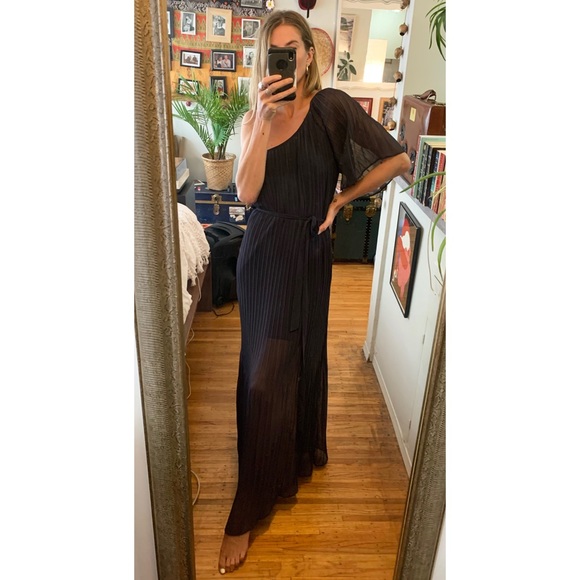 Vintage One Shoulder Pleated Maxi Dress - Picture 5 of 6